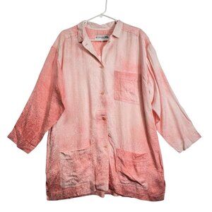 Koala Blue Coral Ombre Button-Up Shirt Paisley Print Front Pockets Womens Size M